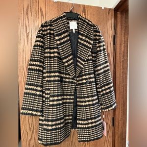 Avec Les Filles Plaid Camel-Black Coat NWT SM